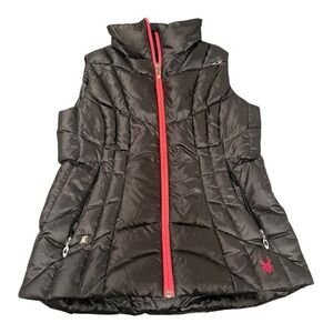 Spyder Women’s Down Puffer Vest Medium Black Hot Pink Red Zipper and Red accents